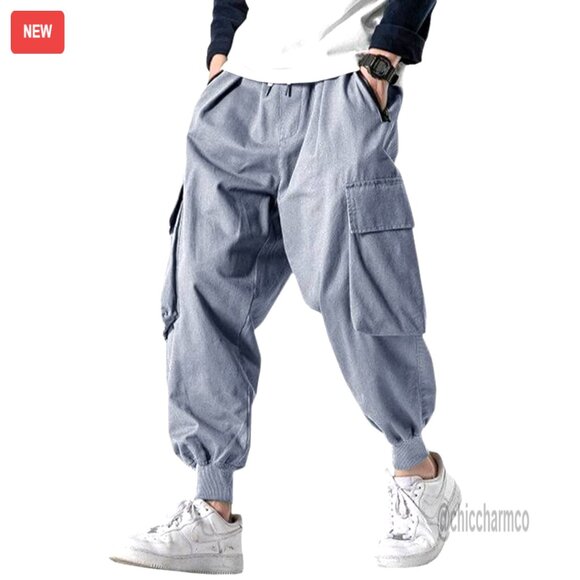 Men's Joggers with Cargo Pockets Drawstring Waist Tapered Fit Sweatpants